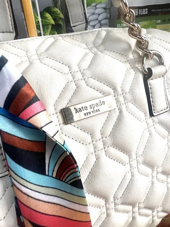 Kate Spade Alessa Astor Court Cream Quilted Satchel Bag with Scarf Accent - Picture 2 of 14